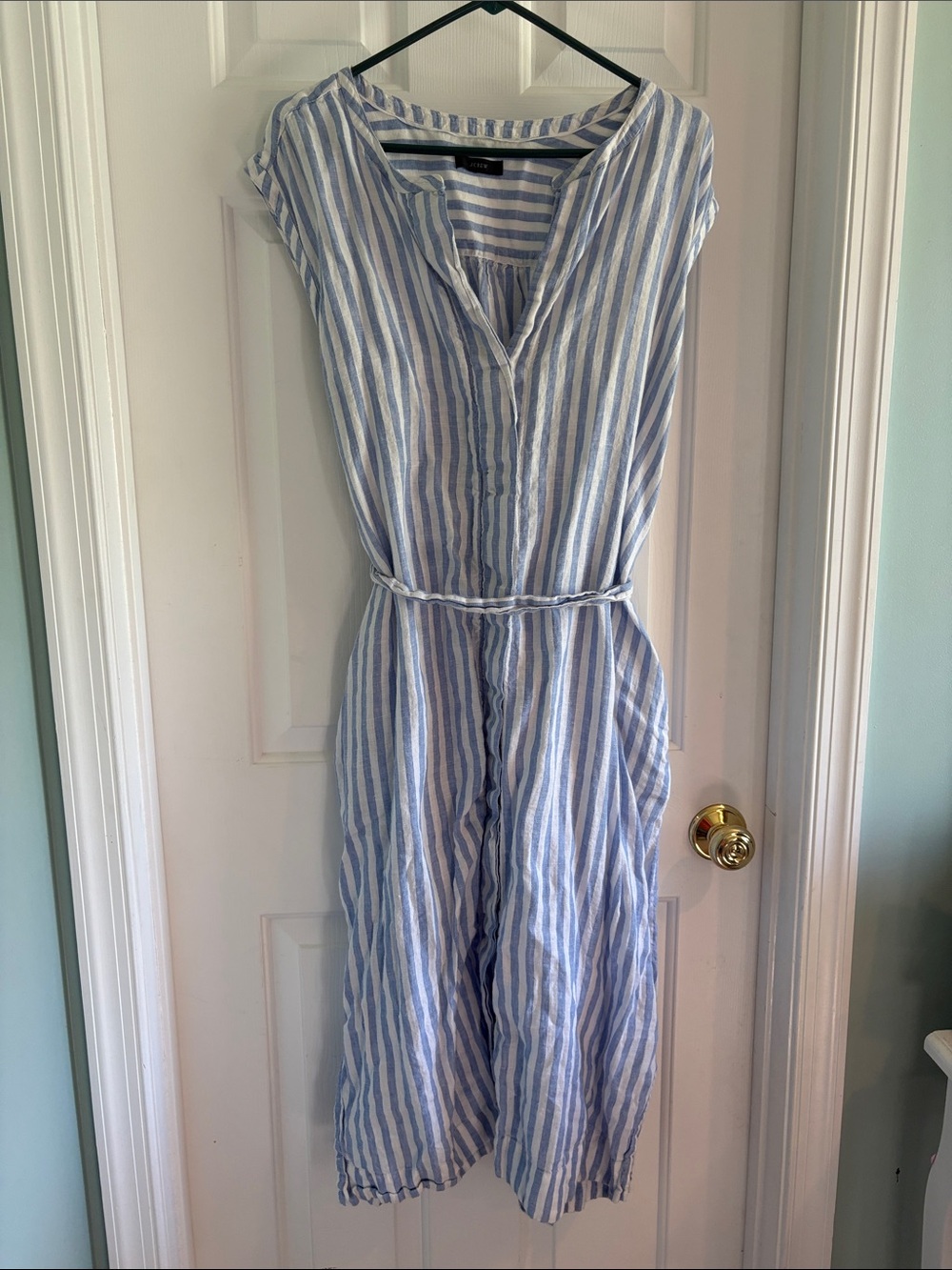 J. Crew Light Blue and White Striped Midi Dress